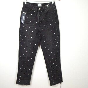 Rhinestone Jeans Simple Society Size 5 Gray Button Fly Cropped Straight Frayed